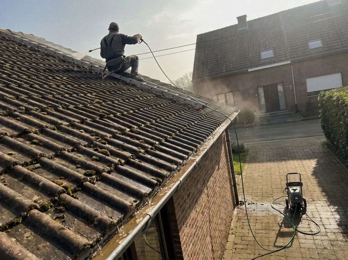 Nettoyage basse pression d’une toiture en tuiles